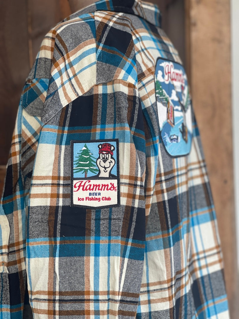 'Catching a cold one' Hamm's Beer Patch Flannel