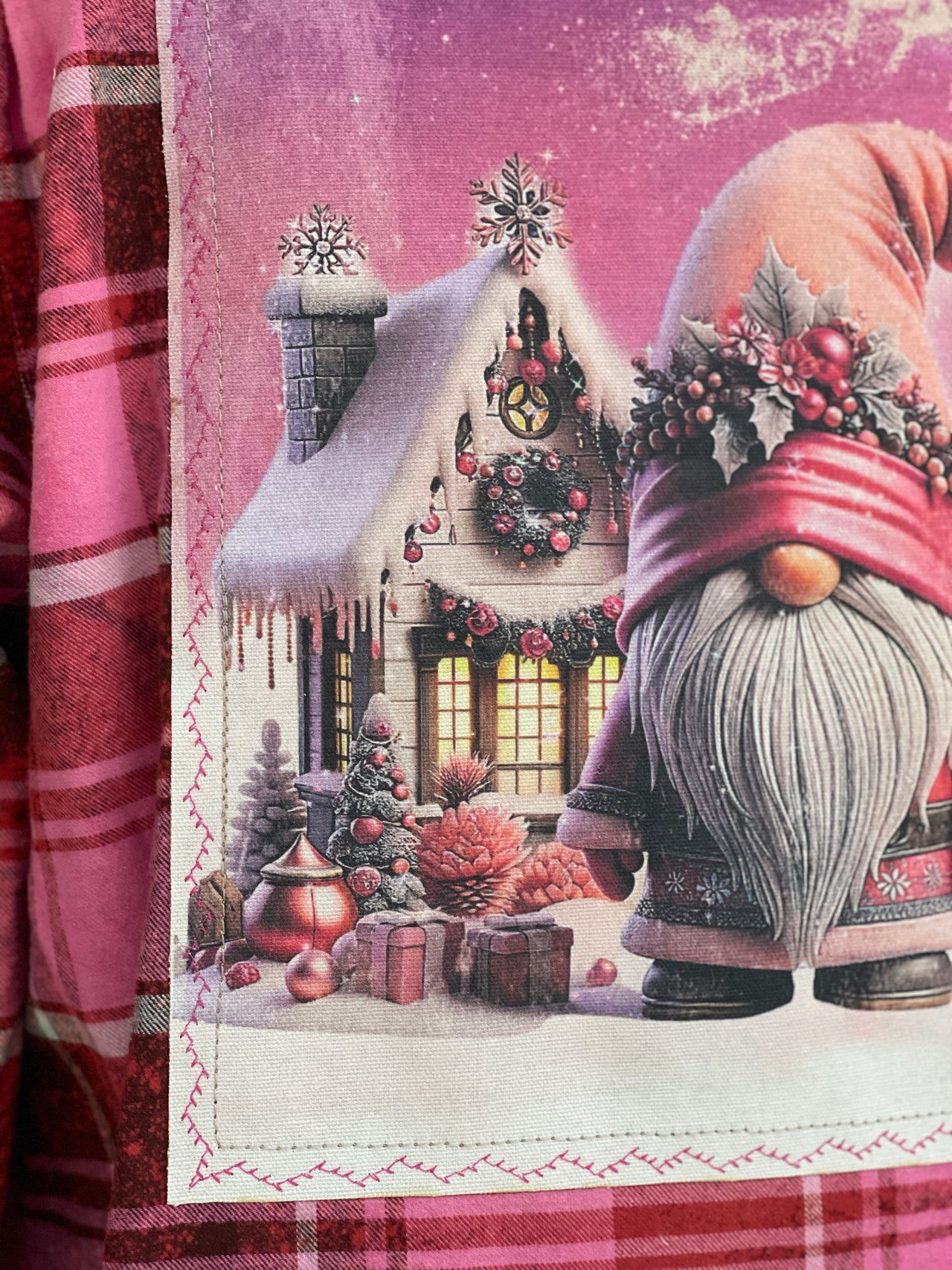 NORTH POLE GNOMEY Art Flannel LIMITED EDITION Sugar Plum  Plaid