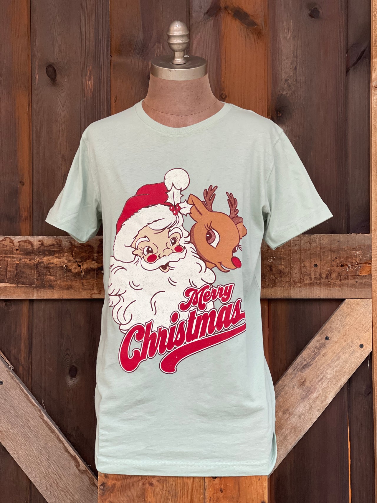 Merry Christmas Tee- Washed Sage Green