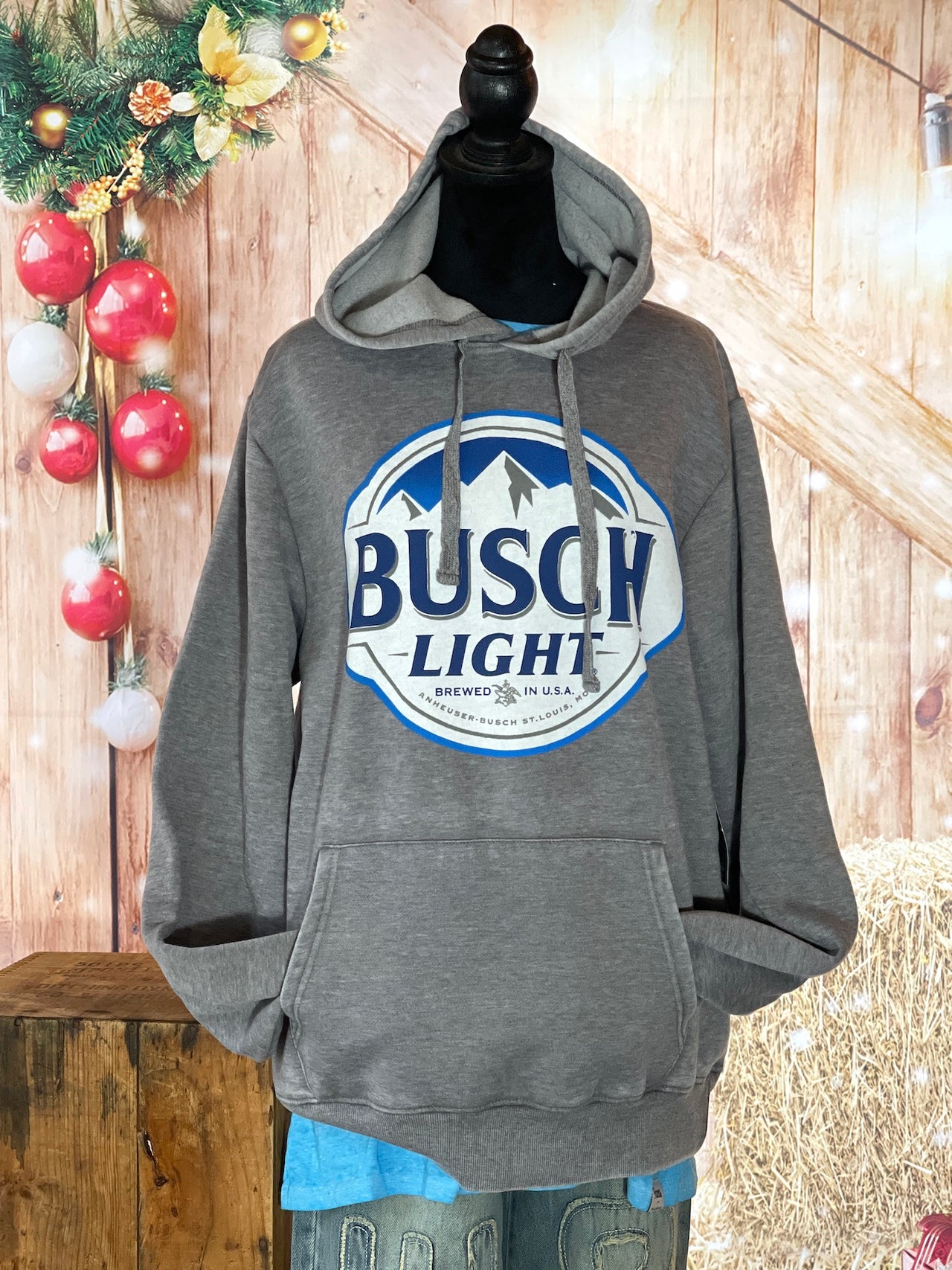 Busch Light Hoodie- Pigment Washed Charcoal Grey