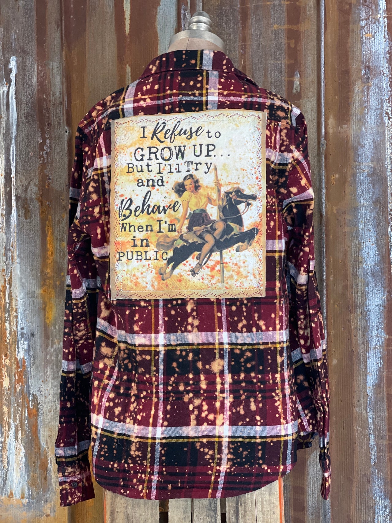 BEHAVE Art Flannel- Distressed Burgundy CLEARANCE