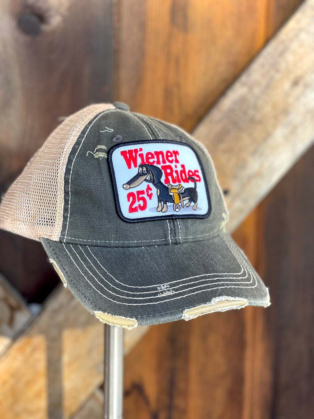 WIENER RIDES Hat- Distressed Black Snapback