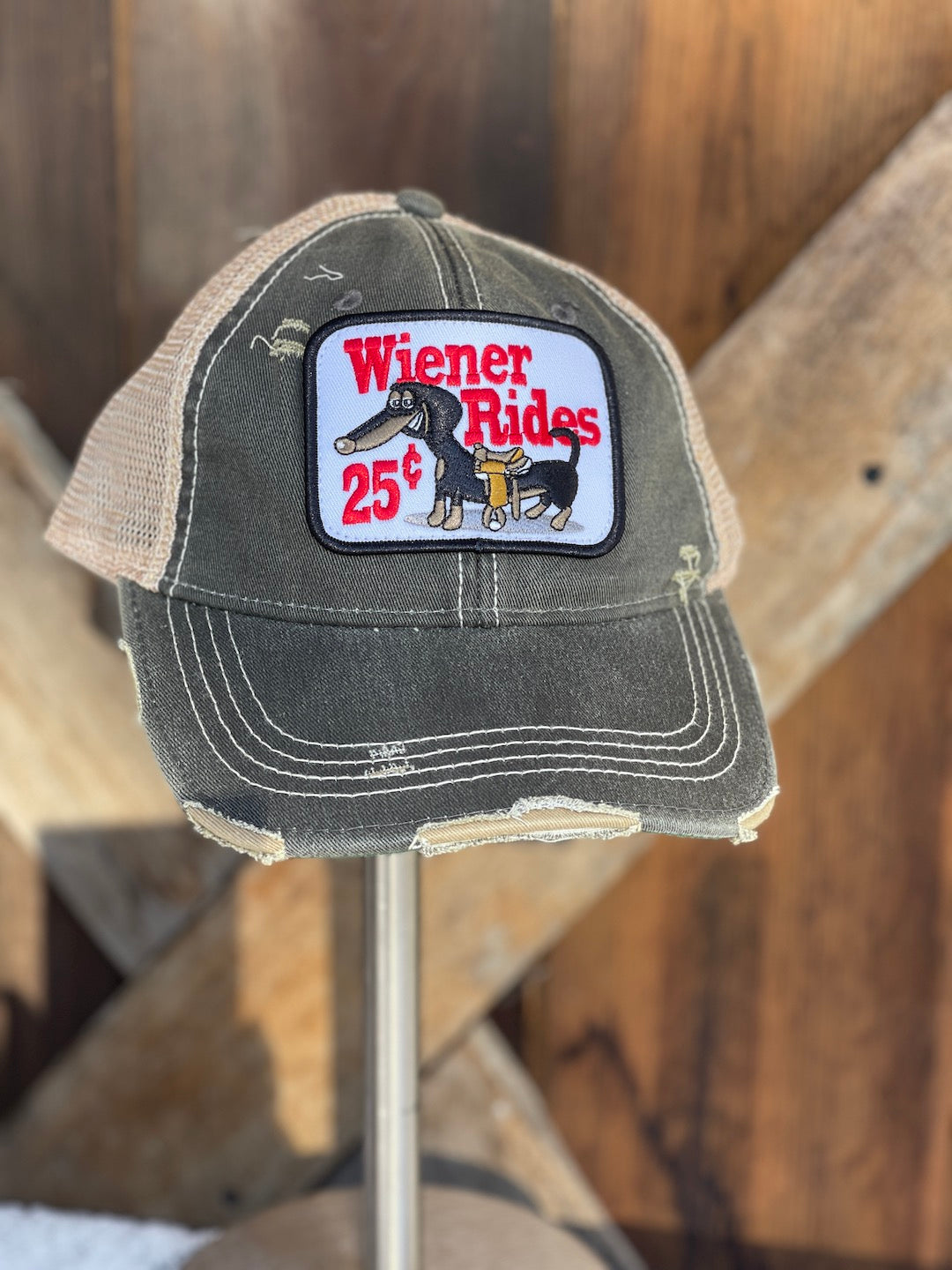 WIENER RIDES Hat- Distressed Black Snapback