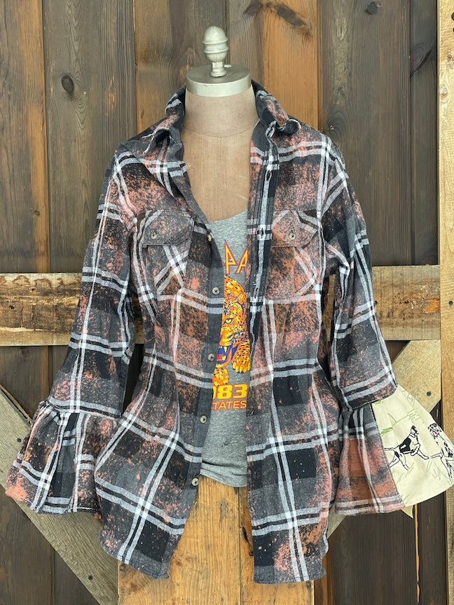 Flared Sleeve Flannel- MORNING IN THE FIELD Size Large