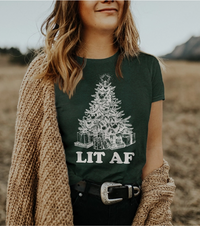 Thumbnail for Lit AF Christmas Tee- Hunter Green