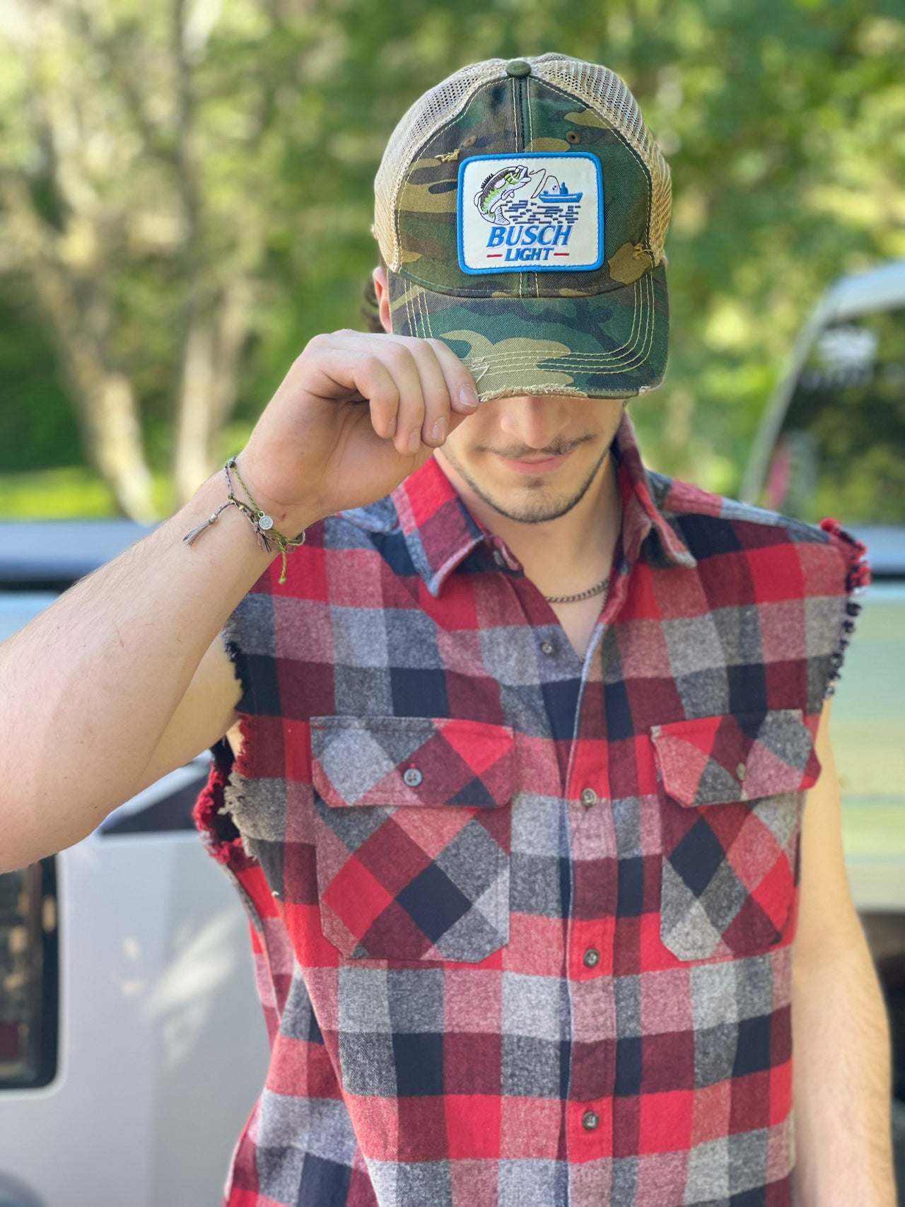 Busch Light Fishing Hat Camo Angry Minnow Vintage