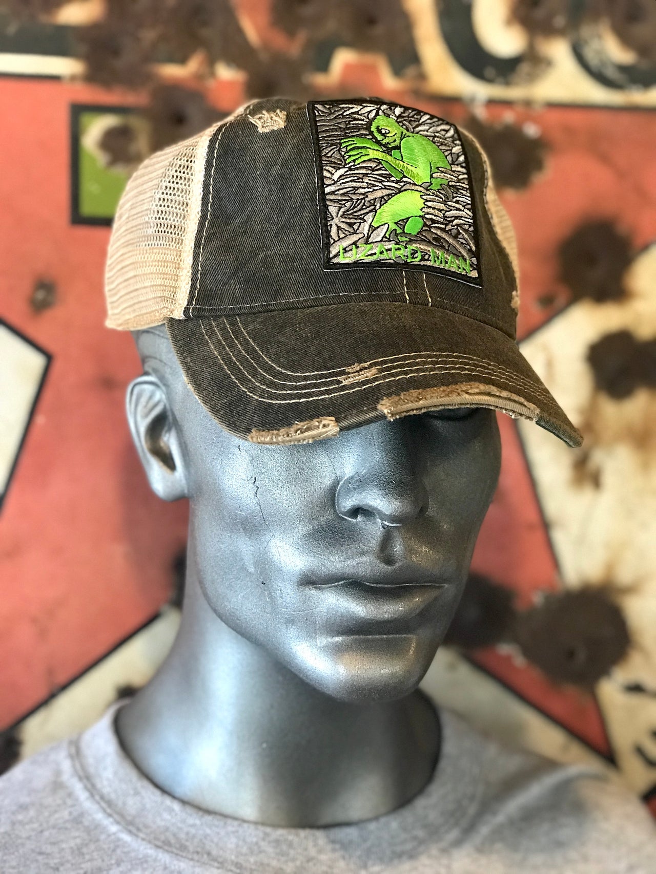 Lizard Man Cryptid Distressed Ball Cap