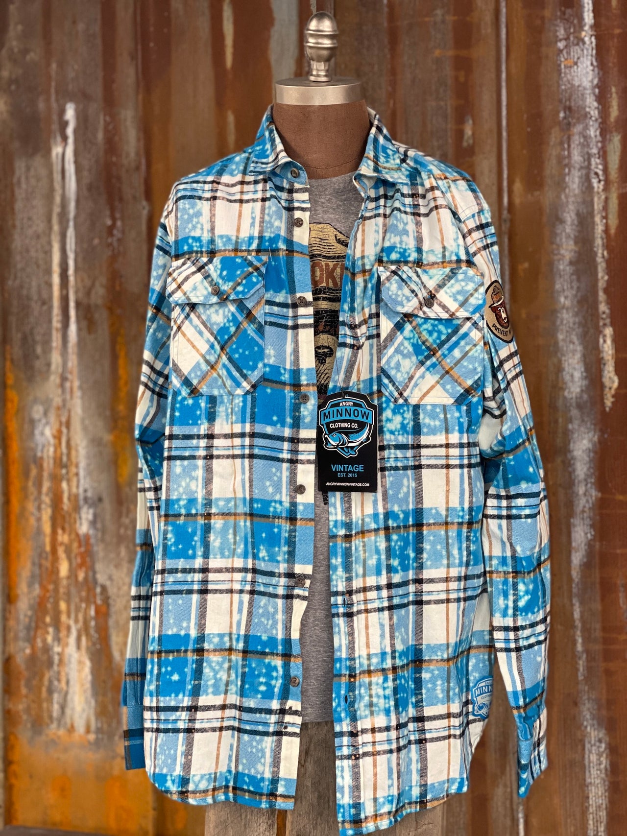 Smokey Bear Jeep Art Flannel - Distressed Lakes Blue