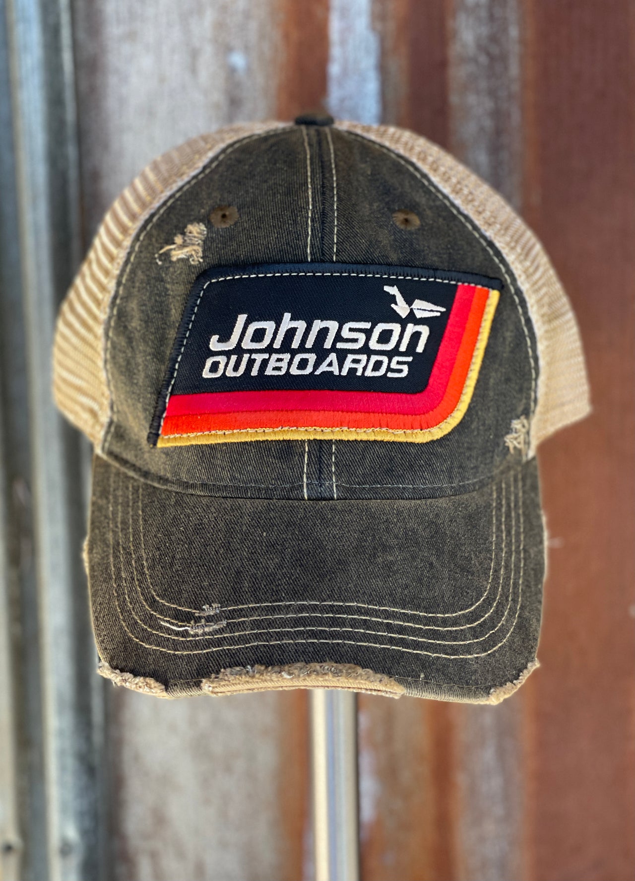 Retro Striped Johnson Hat- Distressed Black Snapback