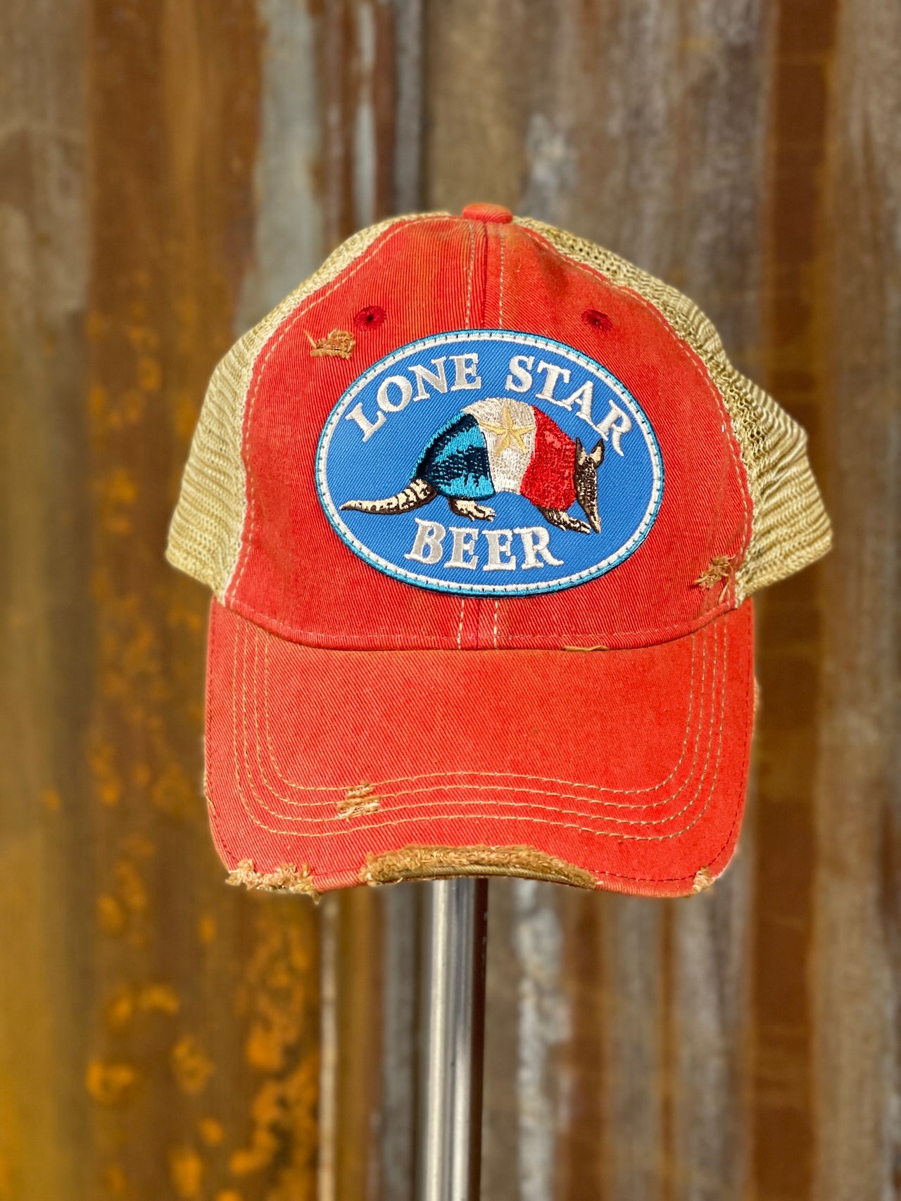 Lone Star Beer Armadillo Logo Hat- Distressed  Red