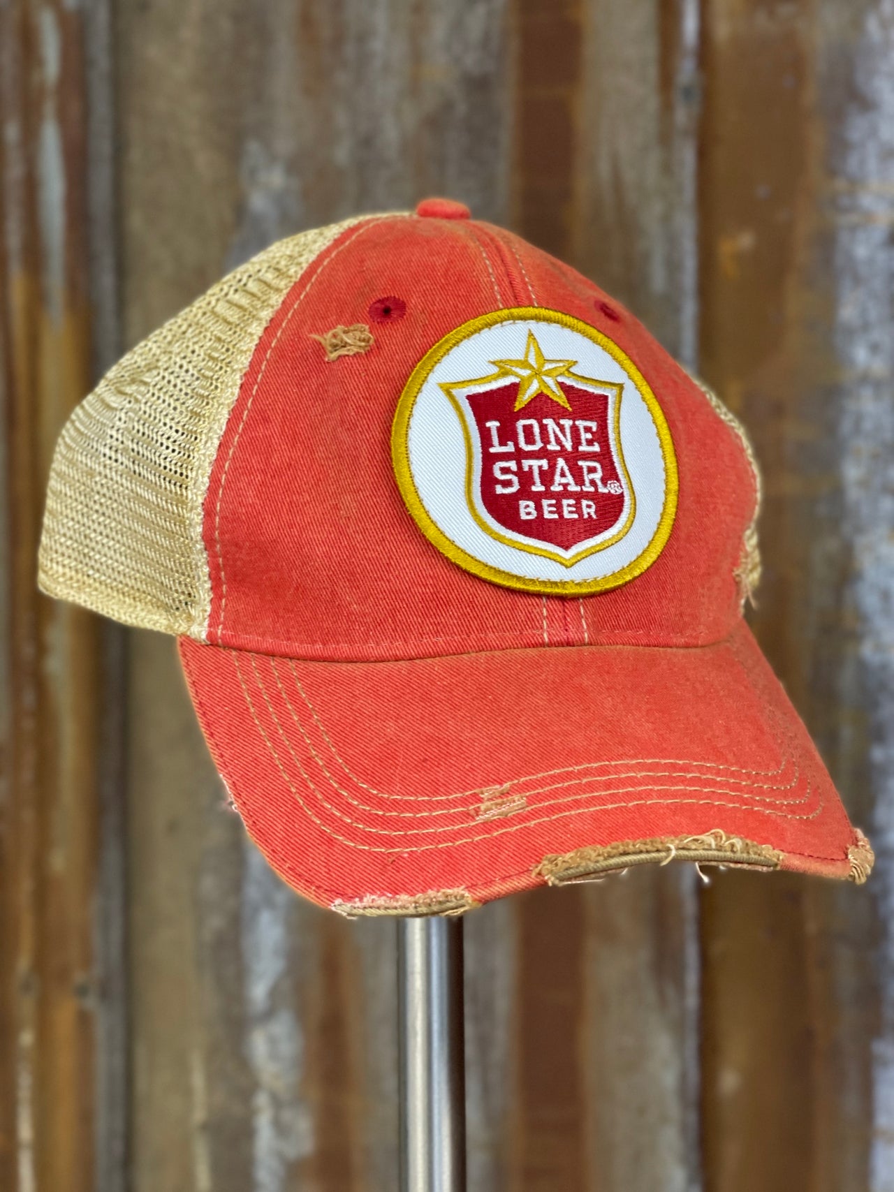 Lone Star Beer Red Logo Hat- Distressed Red Snapback