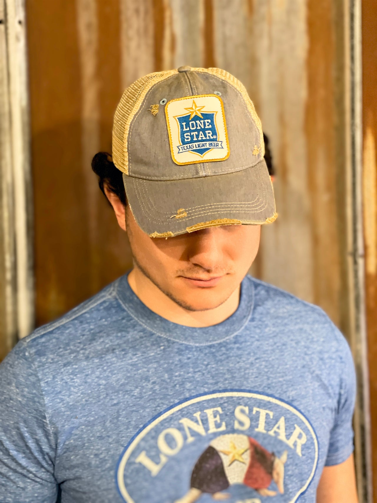 Lone Star Beer ARMADILLO LUXE Tee- Blue CLEARANCE