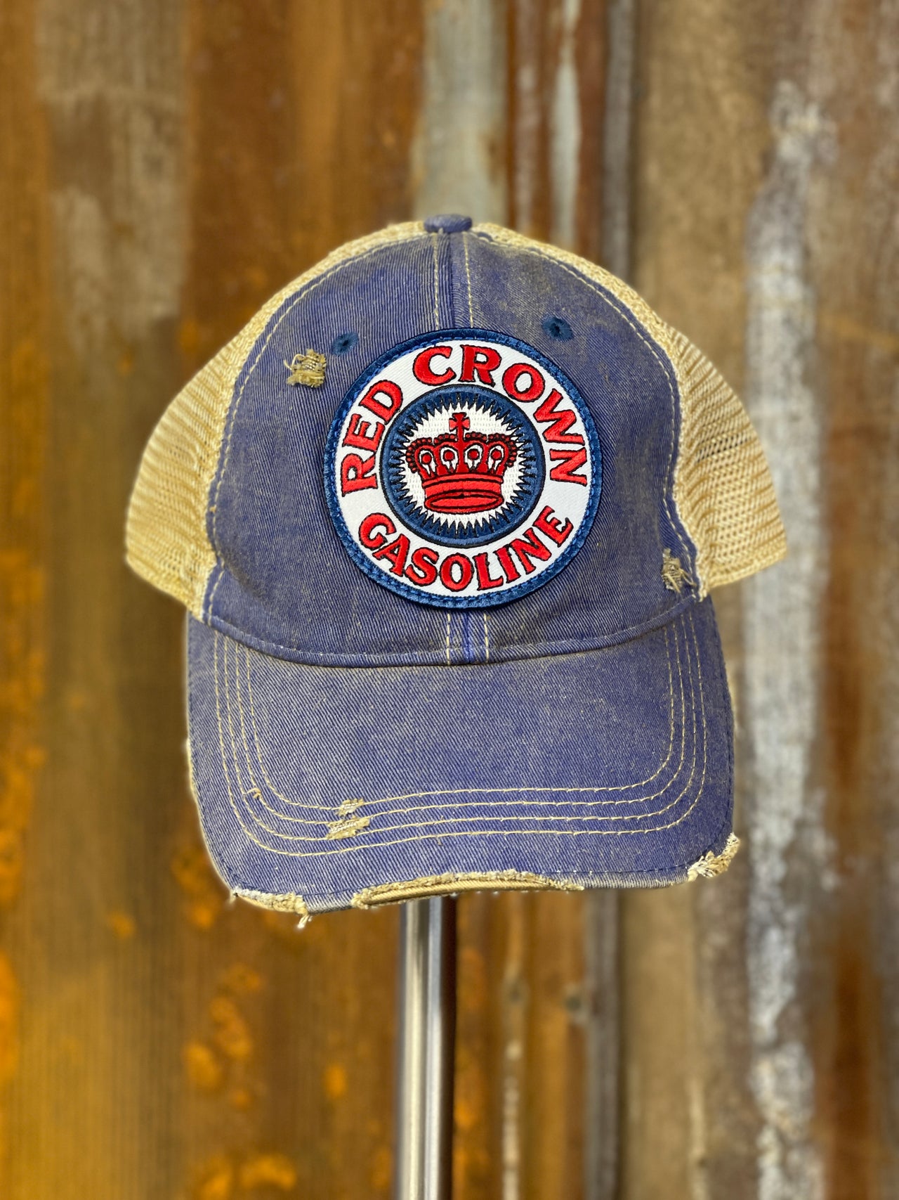 Red Crown Gasoline Hat- Distressed Royal Blue Snapback