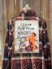 Thumbnail for Wrong Is The Fun One Art Flannel- Distressed Burgundy