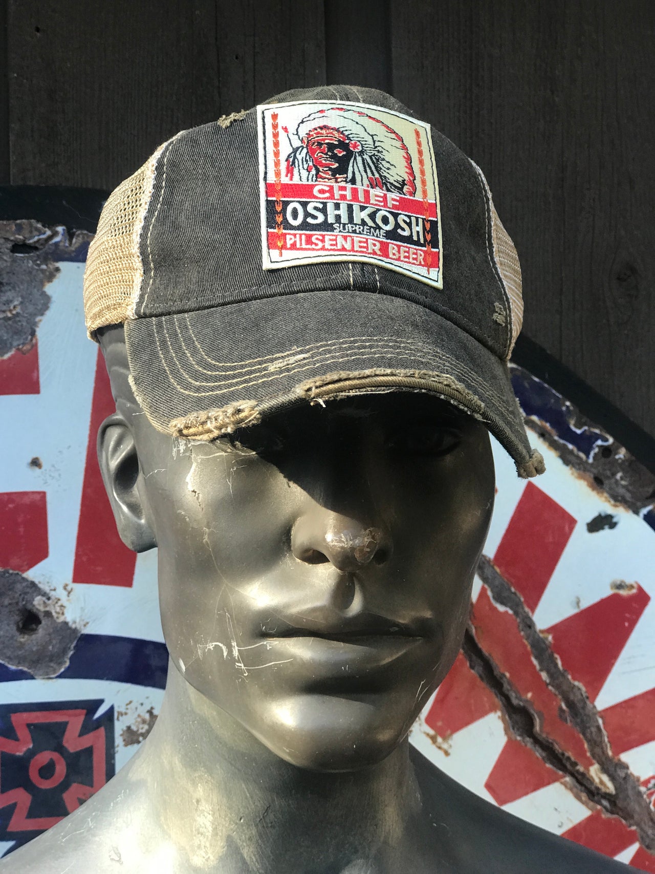 Chief Oshkosh Pilsener Wisconsin Hat - Distressed Black snapback