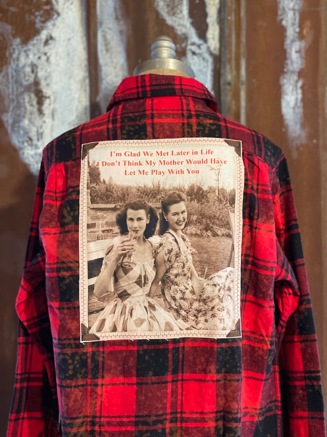 Later in Life Art Flannel- Distressed Red