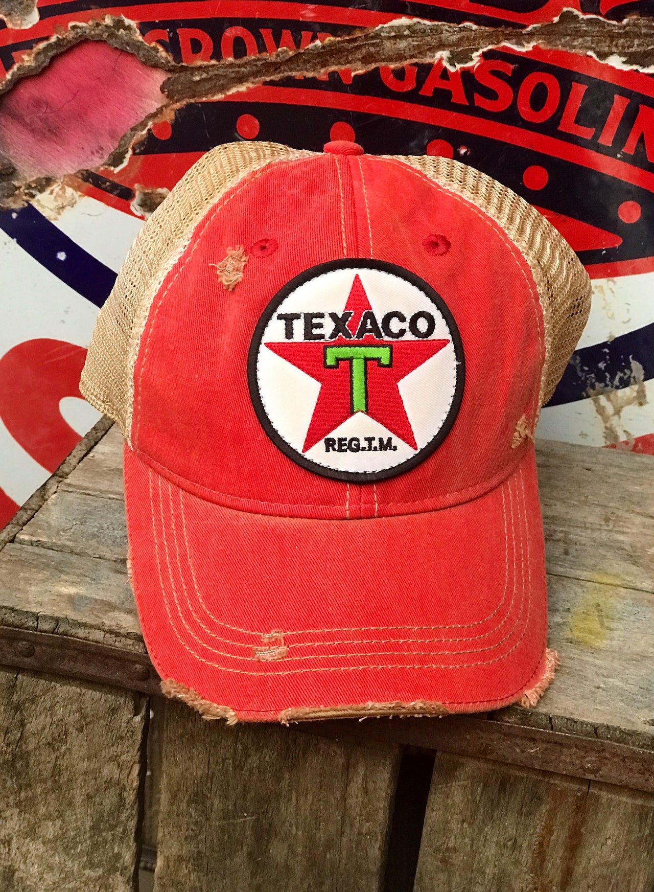 Texaco Vintage Star Logo Hat- Distressed Red Snapback