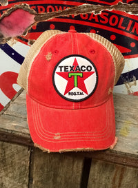 Thumbnail for Texaco Vintage Star Logo Hat- Distressed Red Snapback