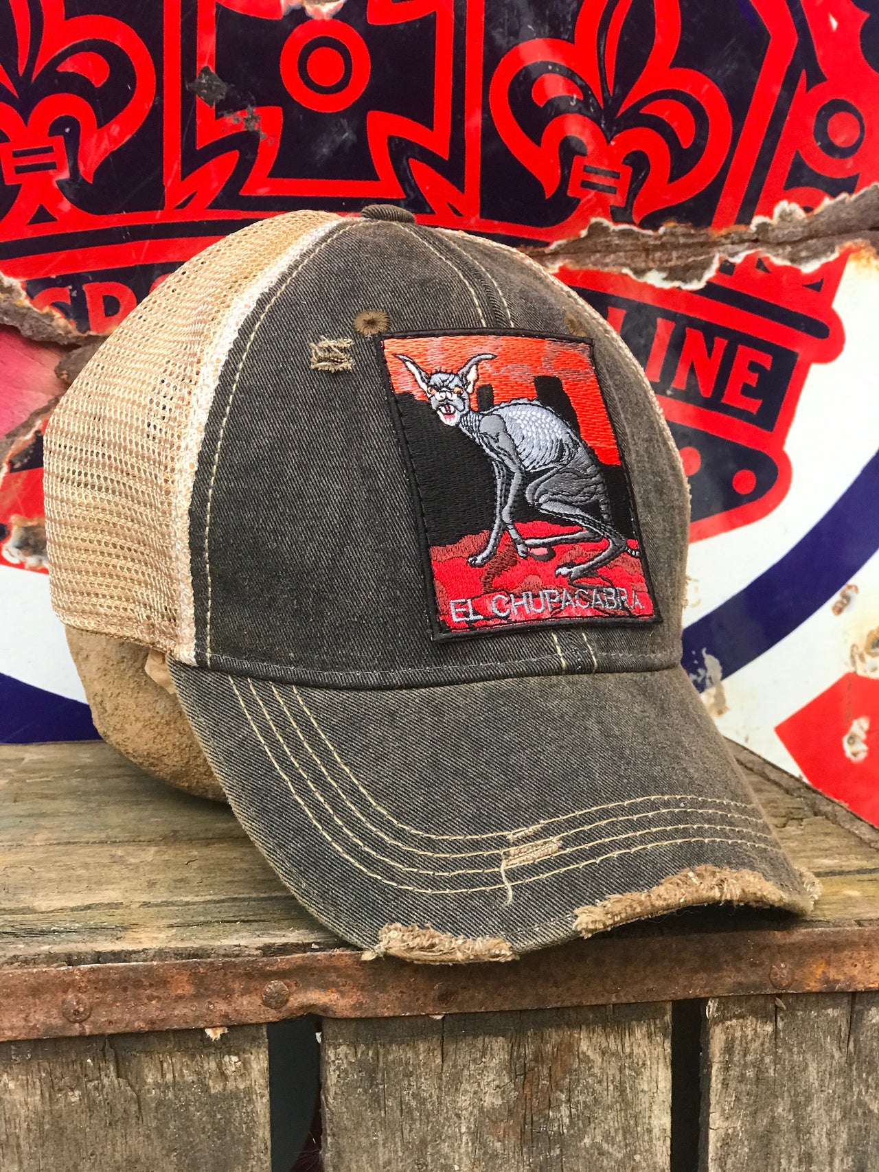 El Chupacabra Distressed Hat Angry Minnow Vintage